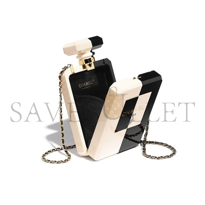 CHANEL MASTER WHITE BLACK PLEXIGLASS PERFUME BOTTLE CLUTCH (20*12*4cm) 